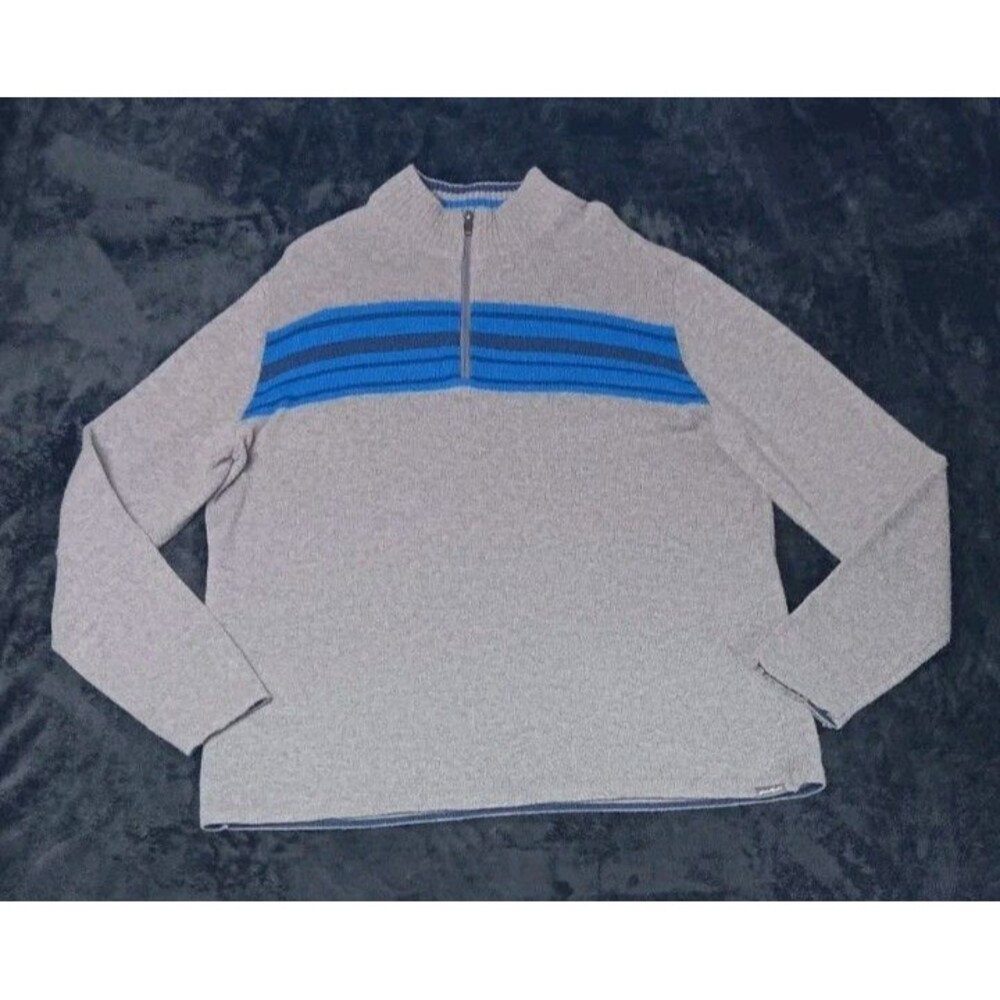 Eddie Bauer Mock Neck Quarter Zip Wool Blend Sweater Mens TXL Gray Ski Stripe